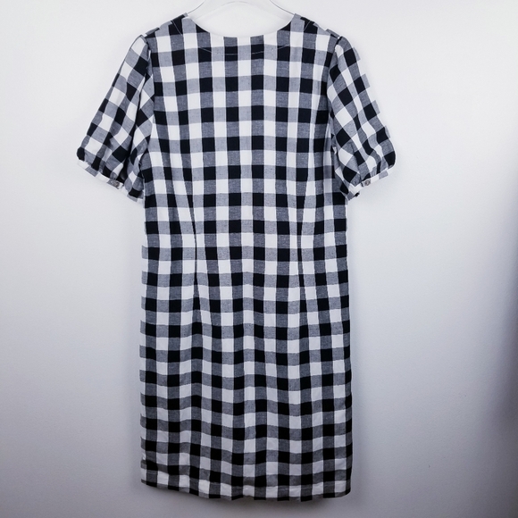 Loft Gingham Linen Blend Button Front V-Neck Dress, size 12 - Picture 4 of 13